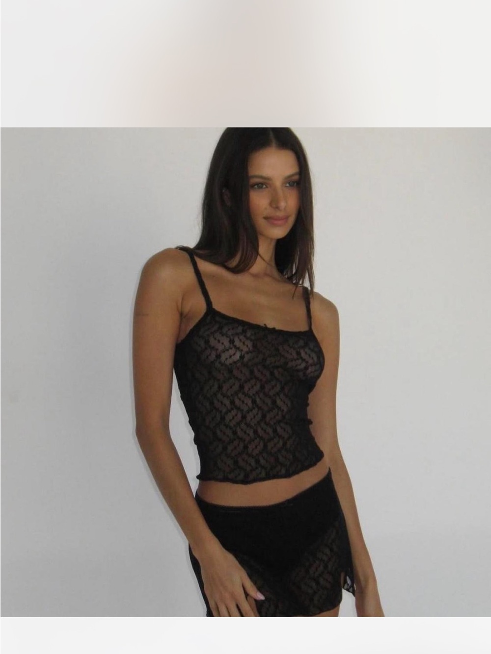 ARE YOU AM I Black Lace Sheer Tank Top
